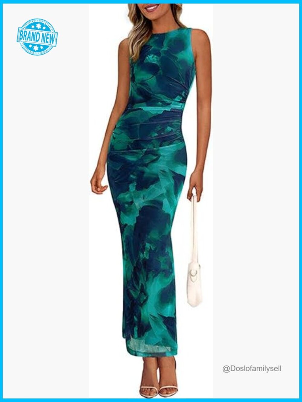 Sleeveless Bodycon Maxi Dress Ruched Floral Print Wedding Guest Summer Party